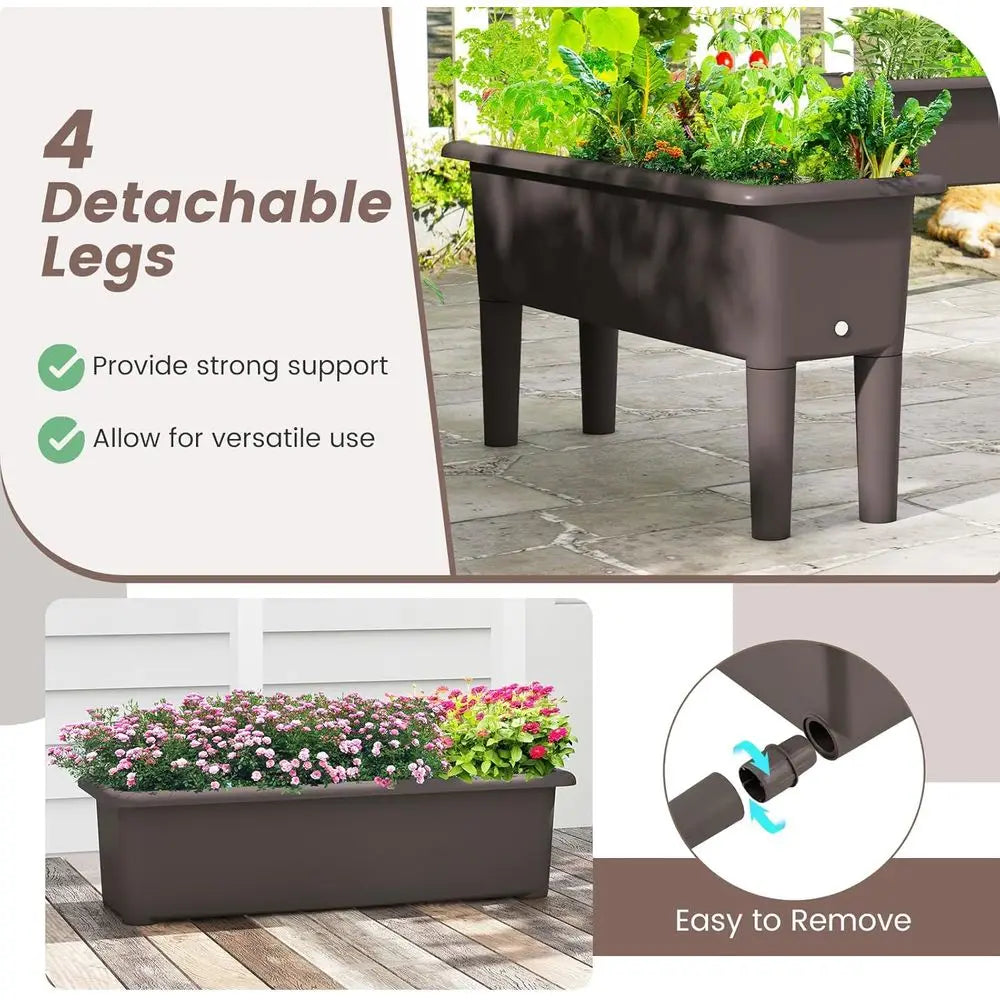 Self-Watering Outdoor Raised Garden Bed Set, 2-Piece, Detachable Legs, Drainage, 31.5Lx12Wx16H, Easy Assembly, Brown