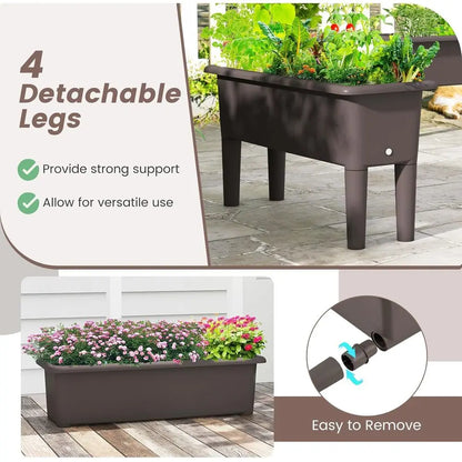 Self-Watering Outdoor Raised Garden Bed Set, 2-Piece, Detachable Legs, Drainage, 31.5Lx12Wx16H, Easy Assembly, Brown