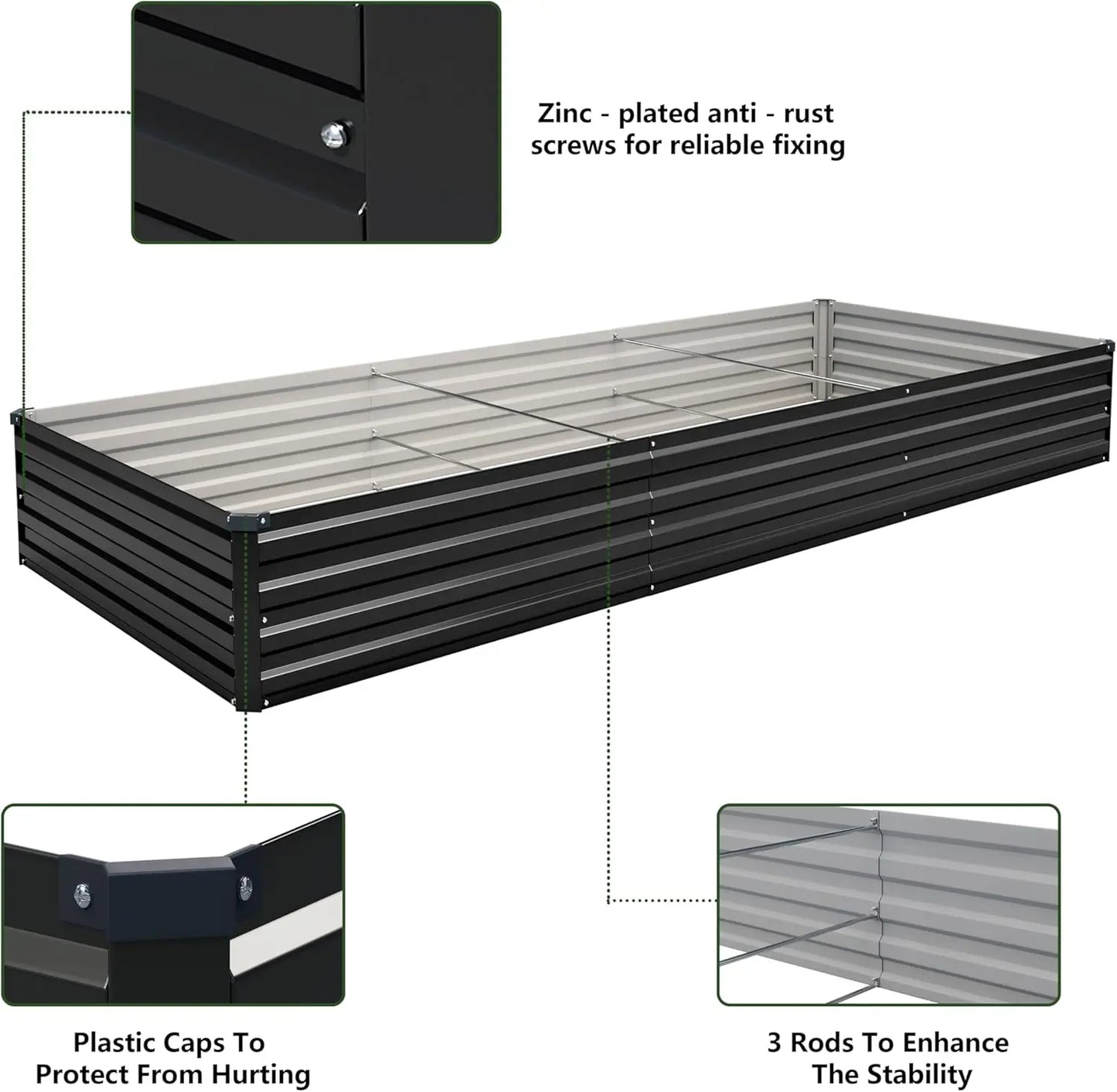 2-Pack Galvanized Steel Raised Garden Bed Kit, 10x3x1FT Large Outdoor Planter Box for Vegetables Flowers Herbs