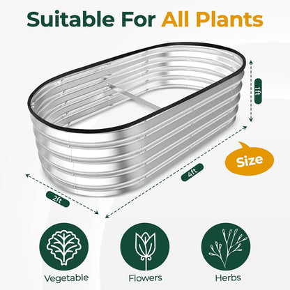 Galvanized Raised Garden Bed Kit 4x2x1ft, Easy Assembly Metal Planter Box for Vegetables Fruits Flowers - Silver