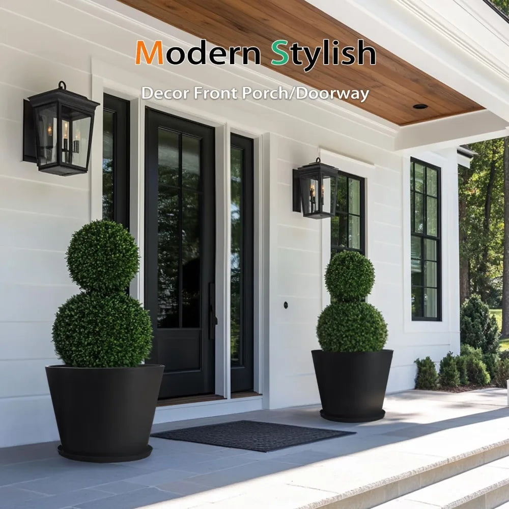 Extra Wide Planter Outdoor Indoor, Large Resin Plant Pots for Trees Flowers (Black, 20 inch - 2 Pack with Saucers)