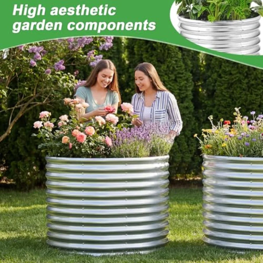 2 Pack 3x3x3ft Round Galvanized Raised Garden Bed Outdoor Metal Planter Bed Box for Vegetables Gardening