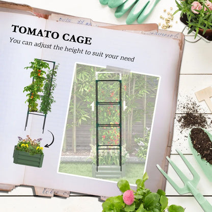 24" x 24" x 11.75" Outdoor Planter Box with Trellis Tomato Cage and Open Bottom Outsunny Galvanized Raised Garden Bed