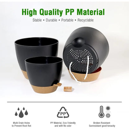 Large Self Watering Pots, 12/10/9 Plastic Planters with High Drainage Holes and Deep Reservoir