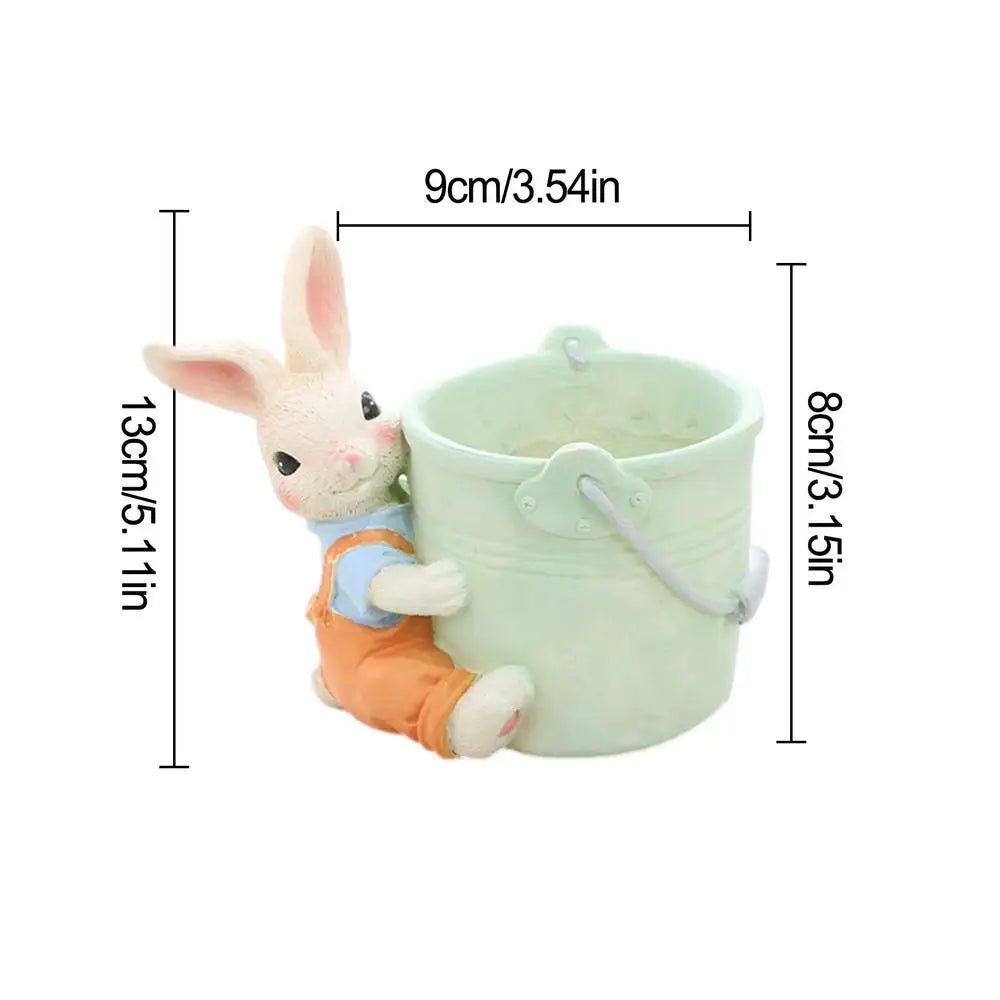 Cute Cartoon Rabbit Plant Pot Easter Decorative FlowerPot Mini Resin Rabbit Planter Cactus Succulent Container Home Garden Decor