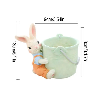 Cute Cartoon Rabbit Plant Pot Easter Decorative FlowerPot Mini Resin Rabbit Planter Cactus Succulent Container Home Garden Decor