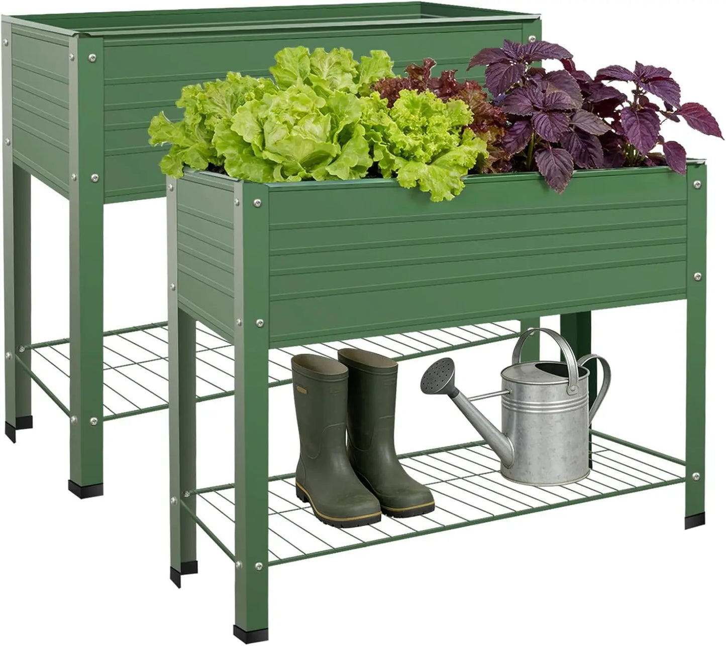 2-Pack Raised Garden Beds - Galvanized Steel Planter Boxes, 400 lb Capacity, 5 Drainage Holes & 2 Flow Channels, Elevate