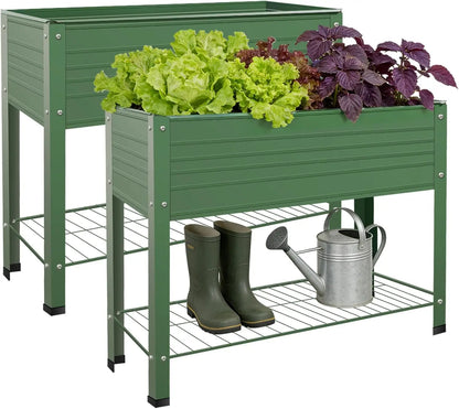 2-Pack Raised Garden Beds - Galvanized Steel Planter Boxes, 400 lb Capacity, 5 Drainage Holes & 2 Flow Channels, Elevate