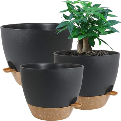 Large Self Watering Pots, 12/10/9 Plastic Planters with High Drainage Holes and Deep Reservoir