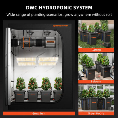 Spider Farmer 7-Gallon DWC Hydroponic System Grow Kits + Air Pump with 4 Buckets