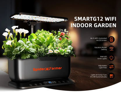 Spider Farmer 2025 New Smart G12 Hydroponics Growing System for Indoor Seedling Veg Bloom Flower Plants Hydroponics