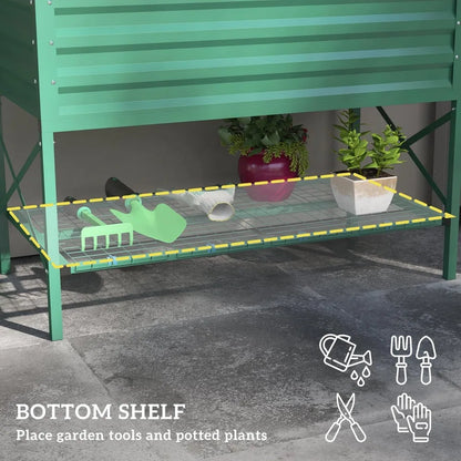 Outsunny Raised Garden Bed with Galvanized Steel Frame,Storage Shelf and Bed Liner,Elevated Planter Box with Legs for Vegetables