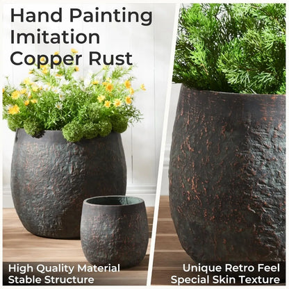 Large Outdoor Planter, 17.7"+13"+9.1" Dia Round Weathered Concrete Planter Set of 3, Flower Pots with Drainage Holes and Sealing