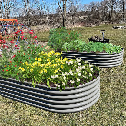 8X4X1.5 ft Galvanized Raised Garden Beds Outdoor, Oval Large Metal Planter Box for Planting Vegetables Flowers Herb, Anti-Rust