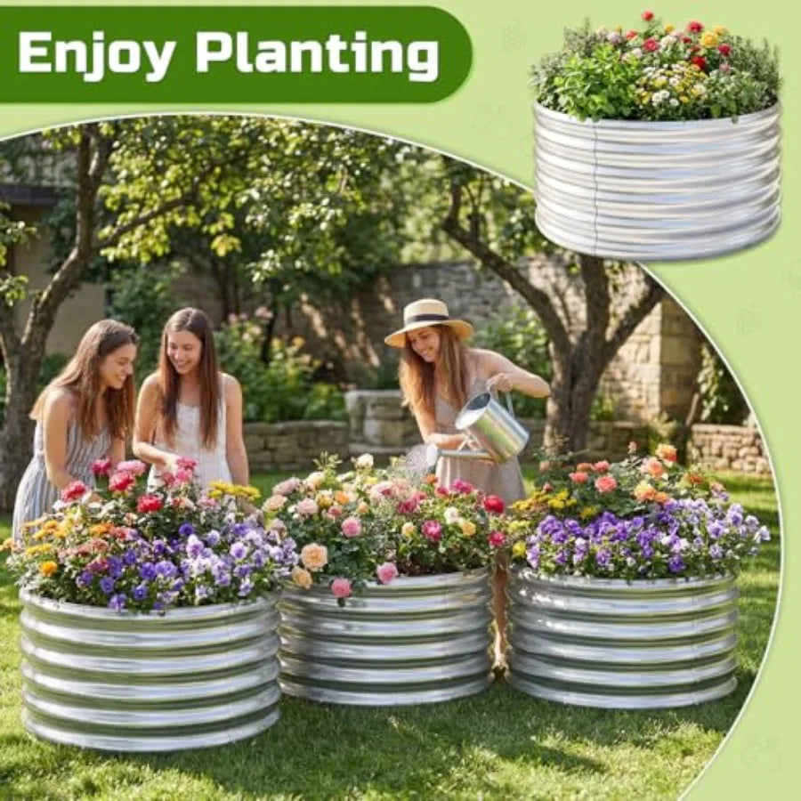 3PCS 2x2x2FT Galvanized Raised Garden Bed Kit Round Metal Flower Box Large Planter Raised Beds Outdoor Garden for PlantingFruit