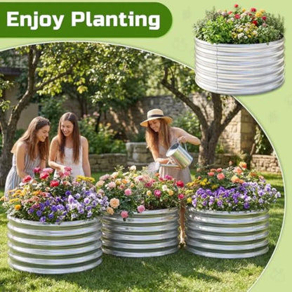 3PCS 2x2x2FT Galvanized Raised Garden Bed Kit Round Metal Flower Box Large Planter Raised Beds Outdoor Garden for PlantingFruit