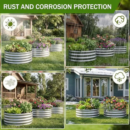 3PCS 2x2x2FT Galvanized Raised Garden Bed Kit Round Metal Flower Box Large Planter Raised Beds Outdoor Garden for PlantingFruit