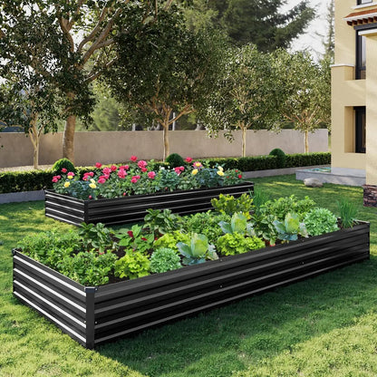 2-Pack Galvanized Steel Raised Garden Bed Kit, 10x3x1FT Large Outdoor Planter Box for Vegetables Flowers Herbs