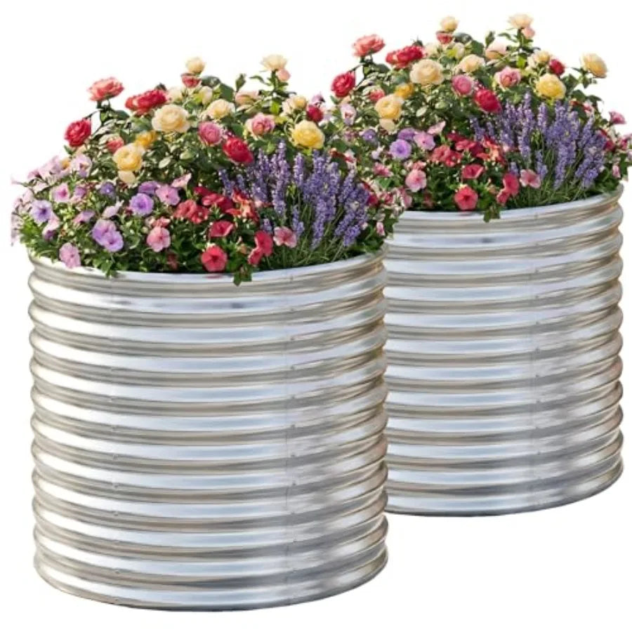 2 Pack 3x3x3ft Round Galvanized Raised Garden Bed Outdoor Metal Planter Bed Box for Vegetables Gardening