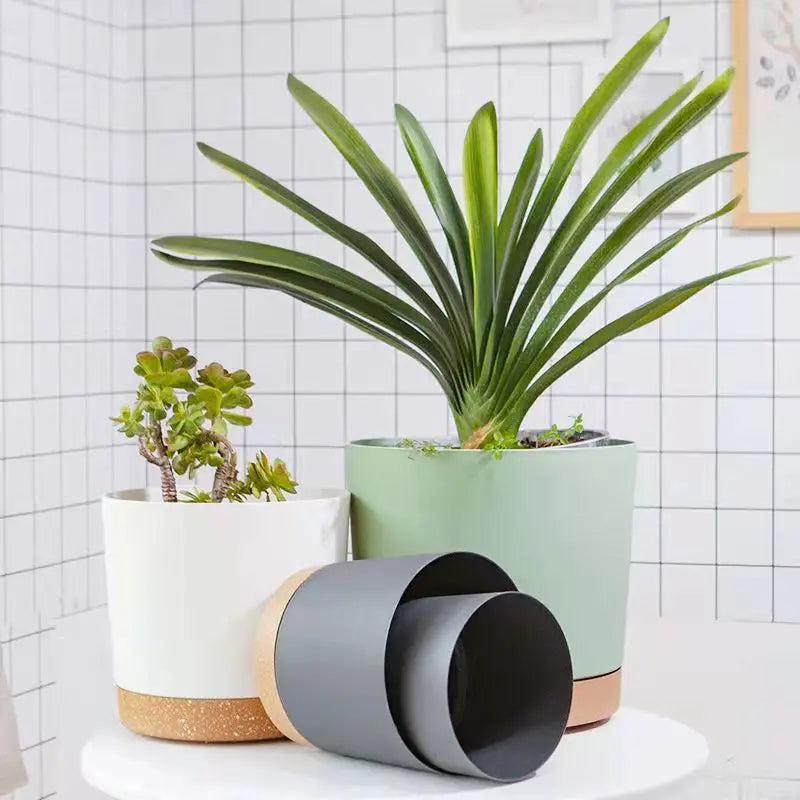 Plant Pot Large Plastic Flowerpot with Drainage Indoor Plants Bonsai Balcony Potted with Tray Garden Home Decoration