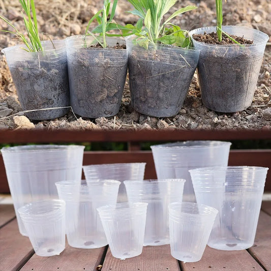 10/50pcs Transparent Nursery Pots with Drainage Hole Seed Starting Pot Flower Plant Container Gardening Planting Nutrition Cups