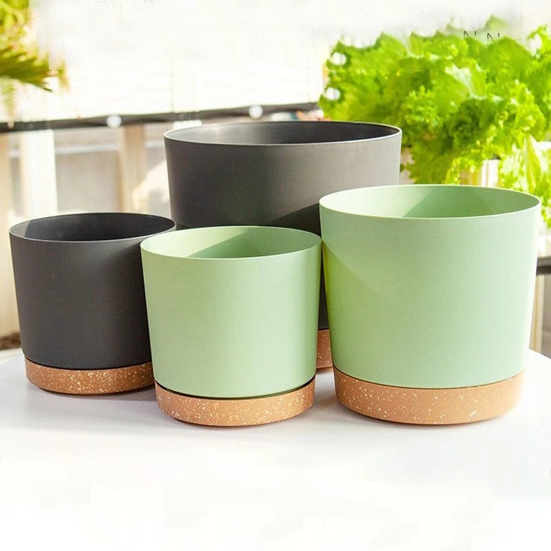 Plant Pot Large Plastic Flowerpot with Drainage Indoor Plants Bonsai Balcony Potted with Tray Garden Home Decoration