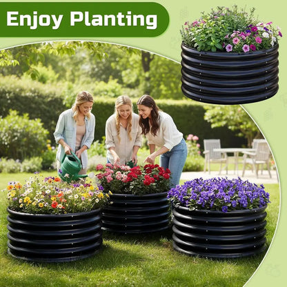 3-Piece Galvanized Steel Raised Garden Bed Kit, Round Metal Planter, Large Outdoor Garden or Herb Planting Bed, Black