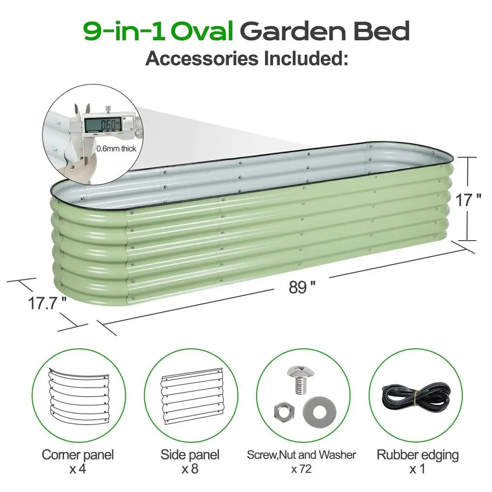 17'' Tall 9-in-1 Oval Garden Bed Large Galvanized Raised Planter Box Herb