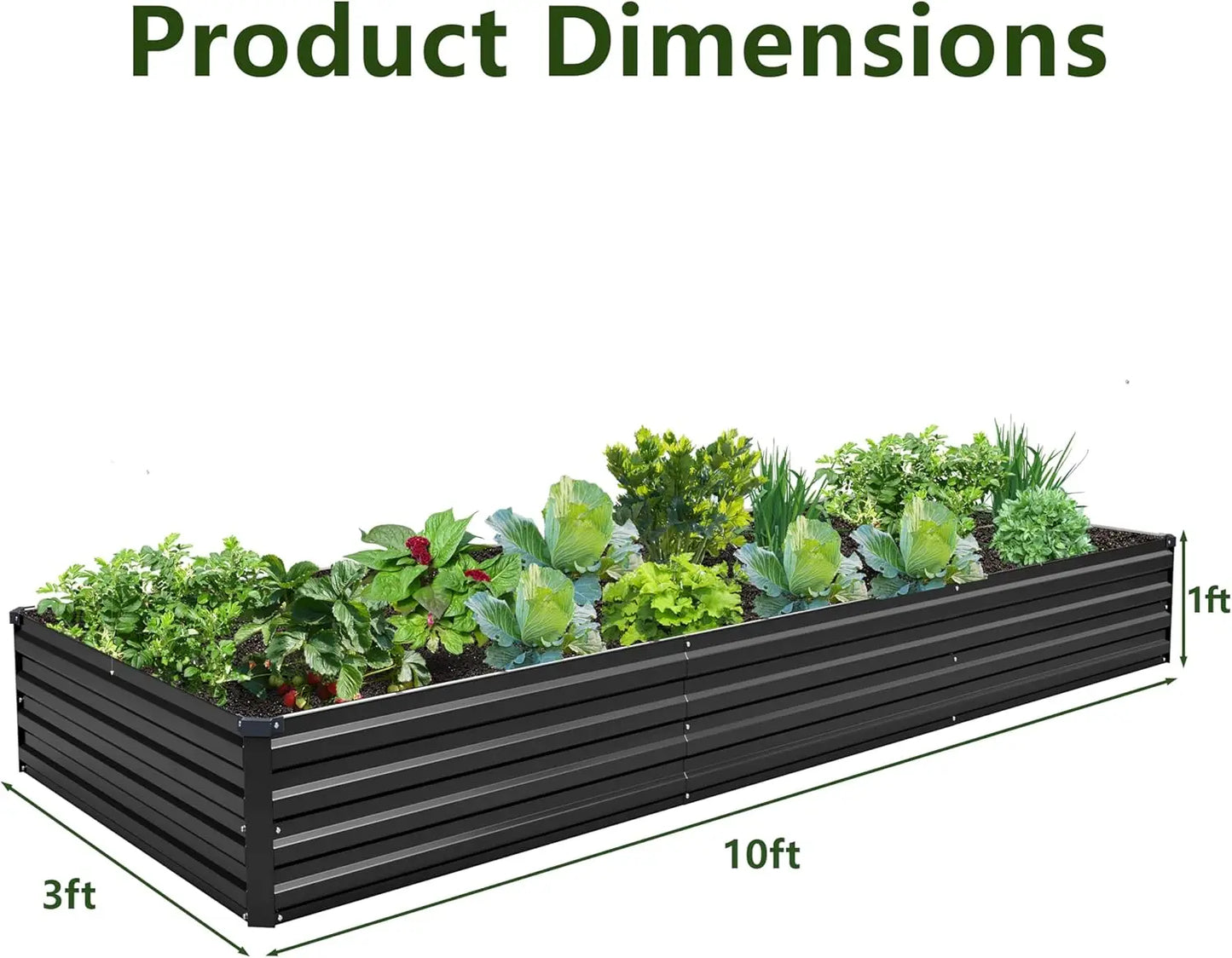 2-Pack Galvanized Steel Raised Garden Bed Kit, 10x3x1FT Large Outdoor Planter Box for Vegetables Flowers Herbs