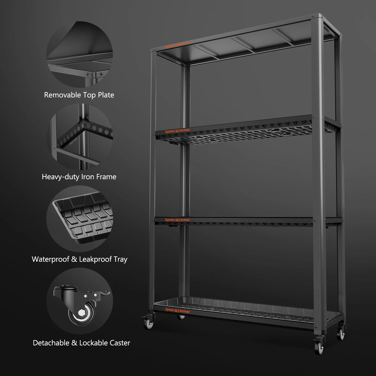 Spider Farmer SF600 Growshelves LED Grow Light 3-Layer W/Metal Plant Stand Trays for Indoor Veg Flower Plants Hydroponics